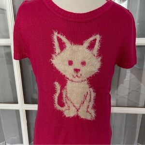 Girls 12 Justice hot pink cat sweater soft fall winter